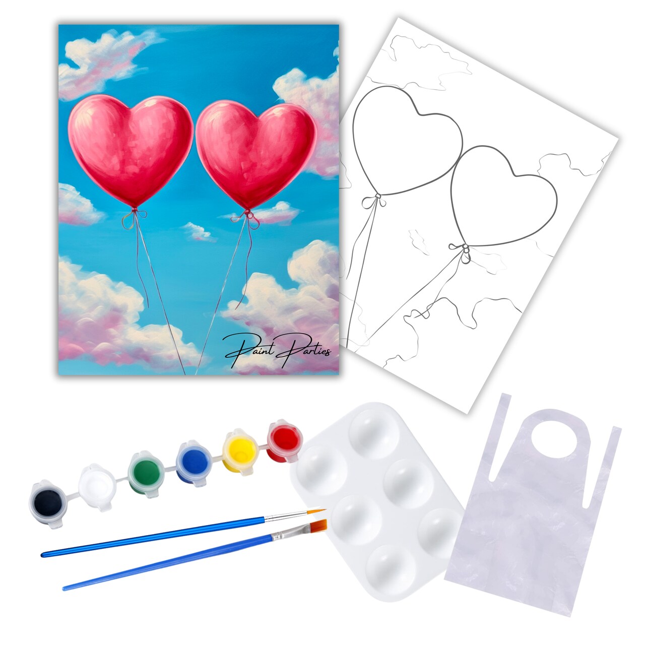 "Heart Balloons" DIY Canvas Art Kit, Adult Beginner, Acrylic Paint Size 11x14 inch